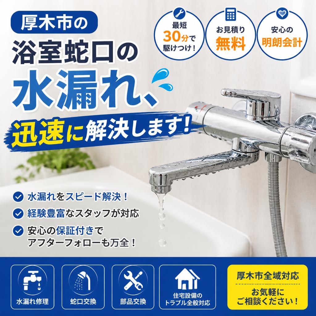 厚木市の浴室蛇口の水漏れ、迅速に解決します！