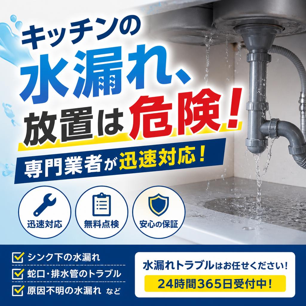 キッチンの水漏れ、放置は危険！専門業者が迅速対応！